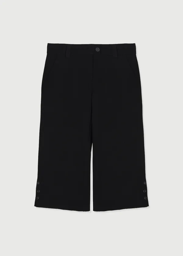 BUTTON HEM CROP SLACKS - BLACK