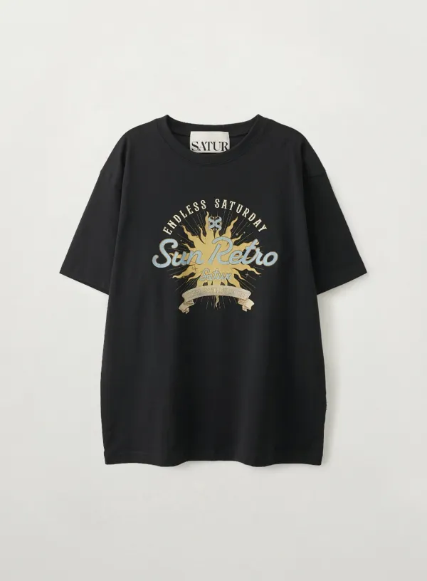 New Sun Retro Graphic T-Shirt - Black