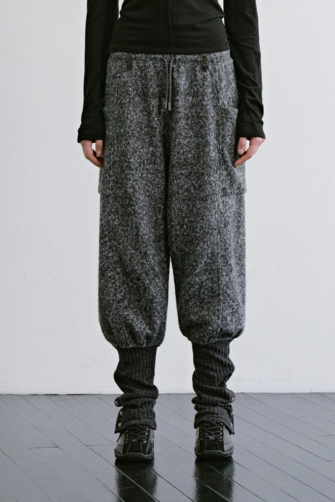트리밍버드 Knee-Sock Layered Set-up Pants [ Melange Gray ] 상품 이미지 1