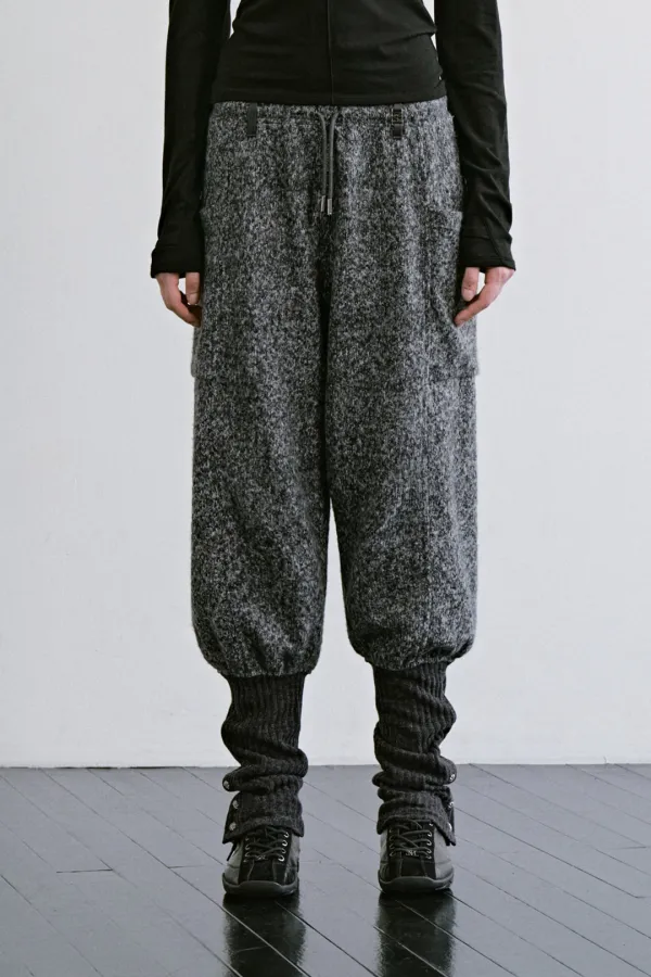 Knee-Sock Layered Set-up Pants [ Melange Gray ]
