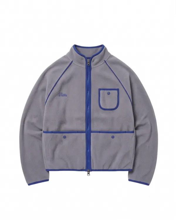 Contrast Piping Fleece Jacket_Gray