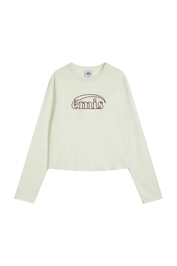 (W) LONG SLEEVE CHAIN STITCH T-SHIRT-CREAM