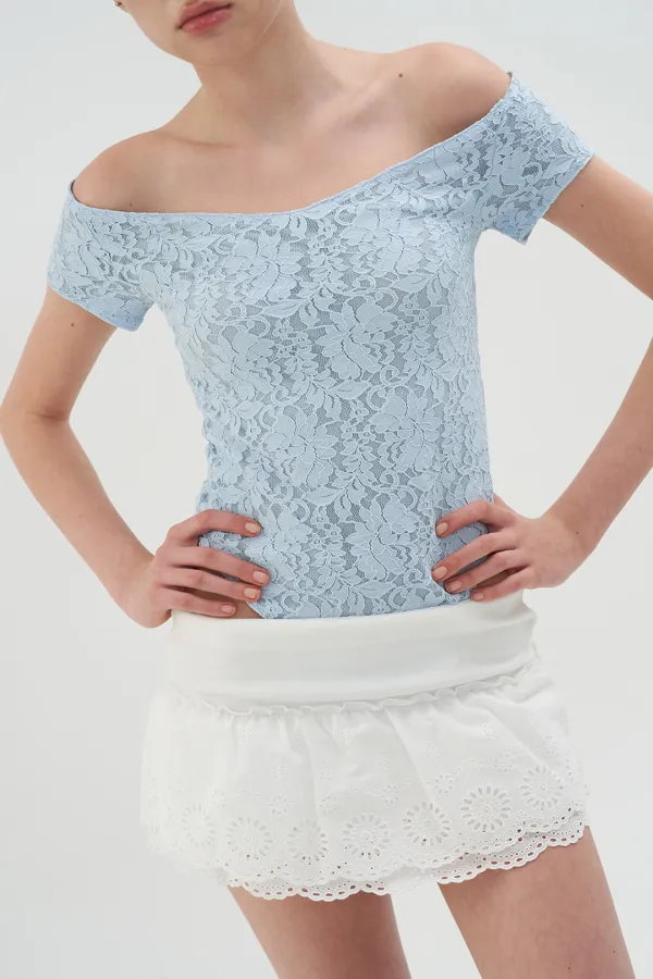 BACK STRING FLOWER LACE TOP SKY