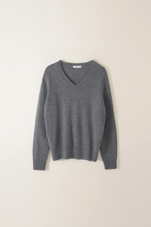 FINE WOOL V NECK KNIT_GRAY