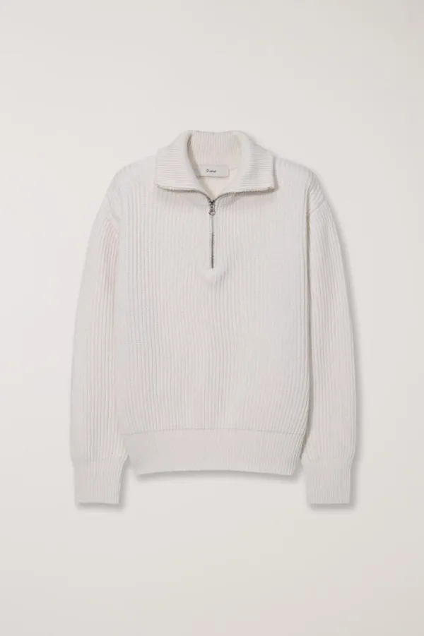 UNISEX HALF ZIP-UP RIBBED WOOL SWEATER CREAM
