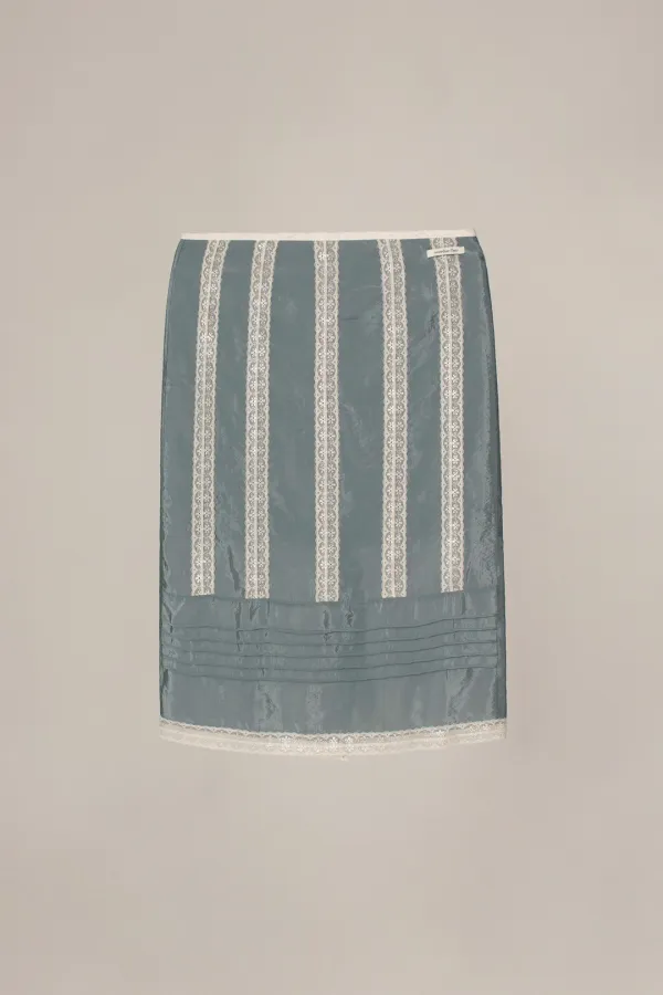 LACE PINTUCK MIDI SKIRT_MID GREY
