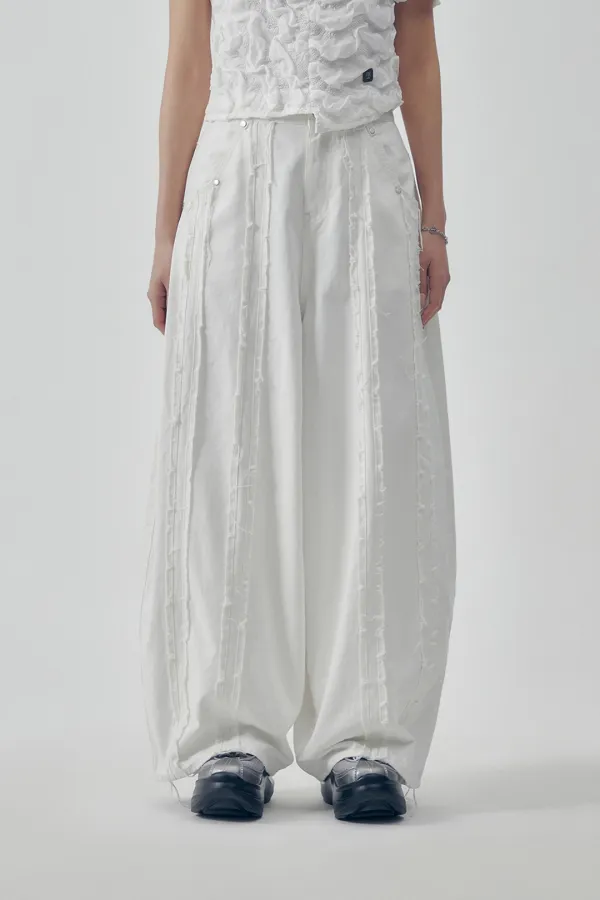 Raw Cut Balloon Denim Pants [ White ]