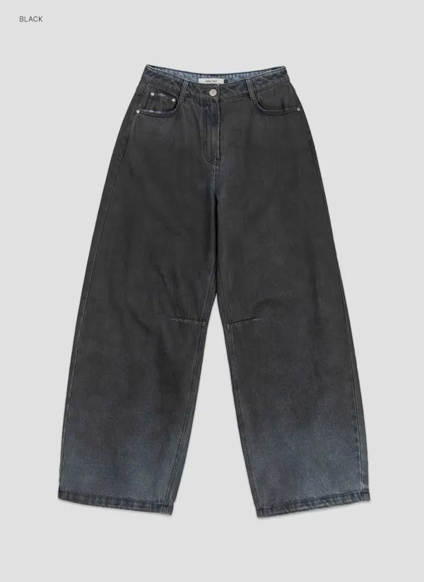 (PT-5840)BLACK COATED WIDE CURVED JEAN