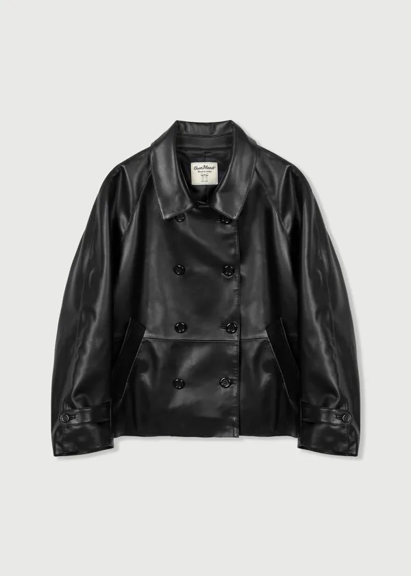 DOUBLE BUTTON HIGH - NECK LEATHER JACKET