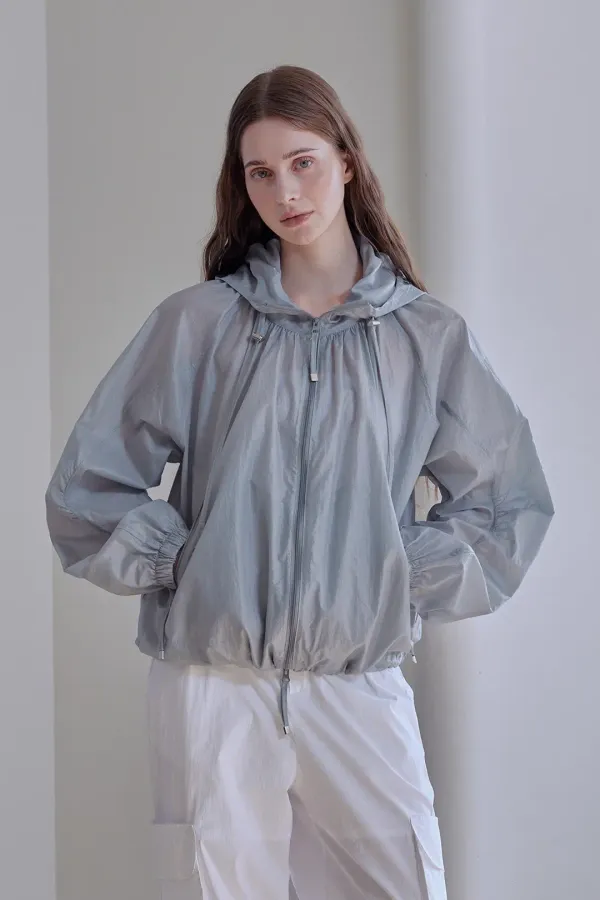 [3RD] LIGHT SHIRRING WINDBREAKER (BLUE-GREY)