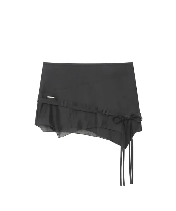 Diagonal sheer string mini skirt CHARCOAL