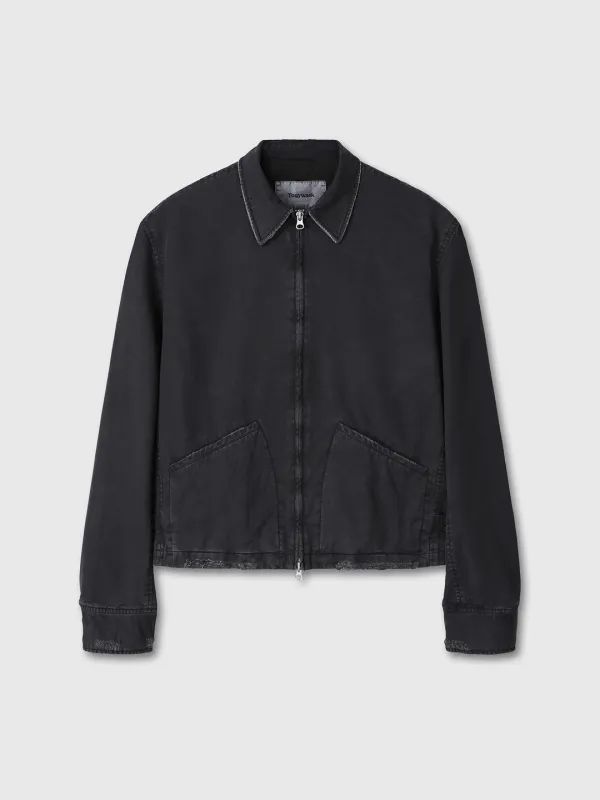 GARMENT-DYED COTTON DISTRESSED MECHANIC JACKET_ FADED BLACK