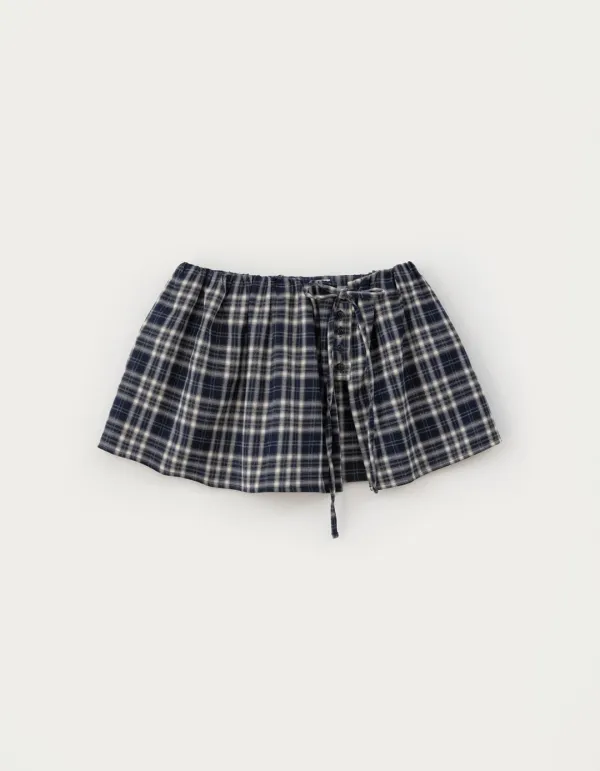 Check Button Layered Skirt - Navy