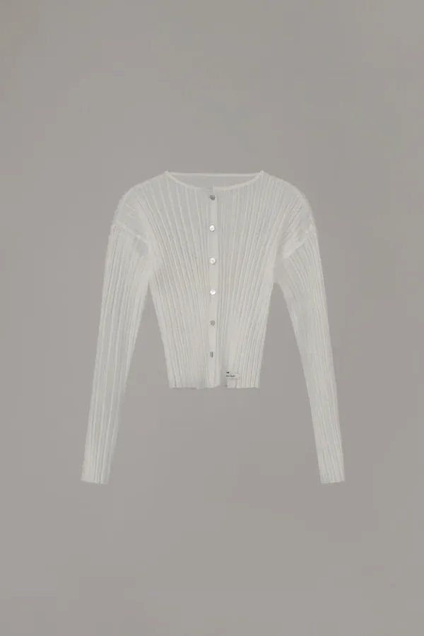 SHEER GLOSSY RIBBED CARDIGAN_WHITE