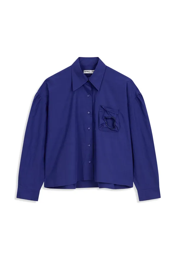 COTTON BEAD POCKET CROP SHIRT, BLUE