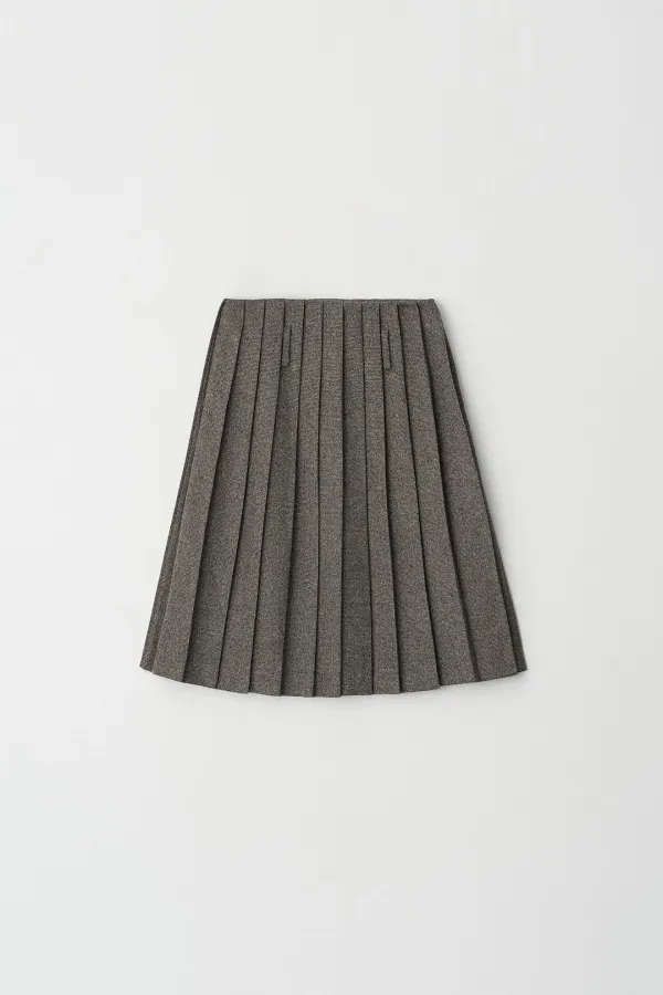 Belt Loop Pleated Skirt (brown)