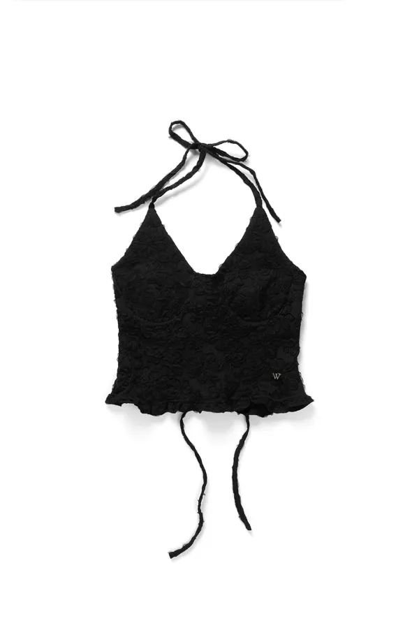 Flower pattern halter top_black