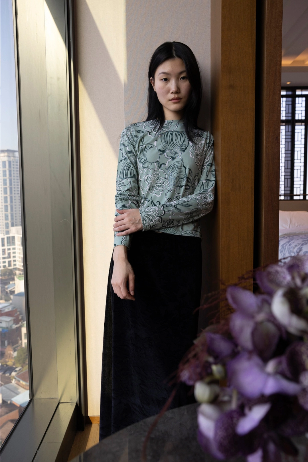 포코포스카 FLORAL LONG-SLEEVE TOP (JADE) 상품 이미지 2