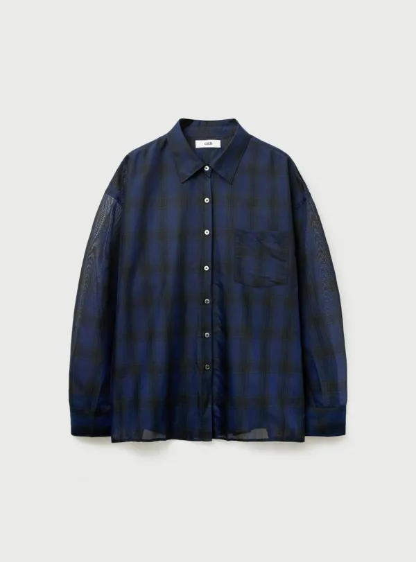 SHEER CHECK SHIRT - NAVY