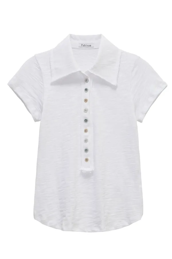 BUTTON COLLAR SLIM TEE_WHITE
