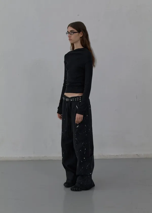 [2nd REORDER] PAINT EFFECT WIDE-LEG TROUSERS (BLACK)