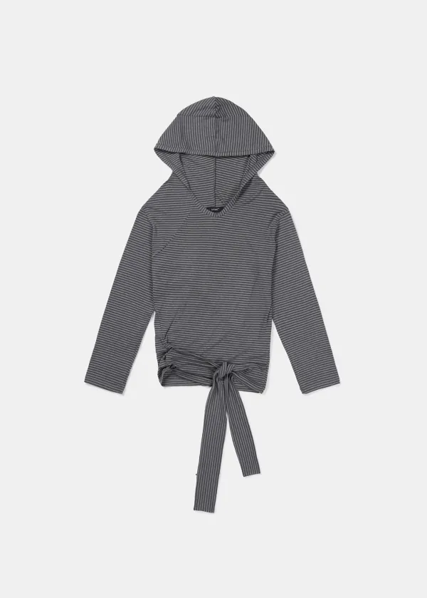 STRIPED STRAP HOODED TOP (KHAKI)