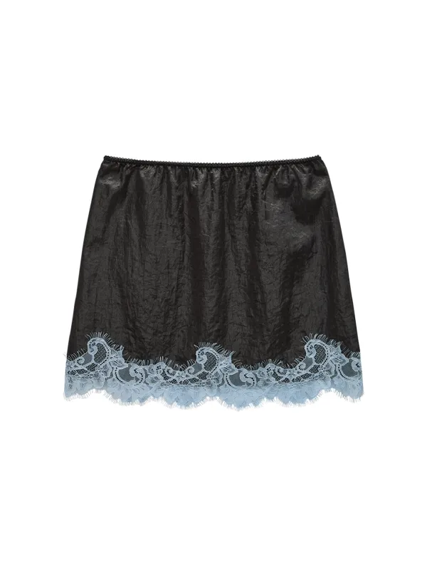 Banding Lace Satin Skirt_ Charcoal