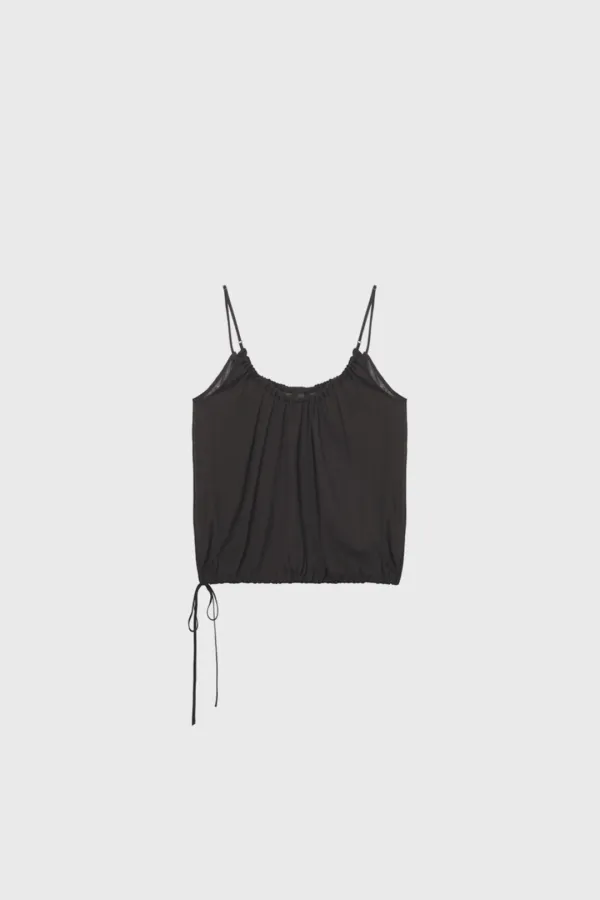 Sheer Shirred Camisole Blouse (Light Gray / Brown)