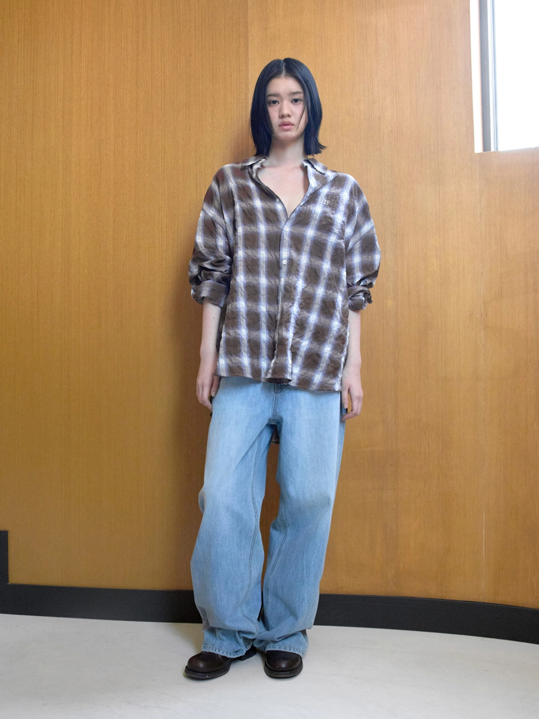 로우클래식 Oversized Lc Sheer Checked Shirt_Brown 상품 이미지 2
