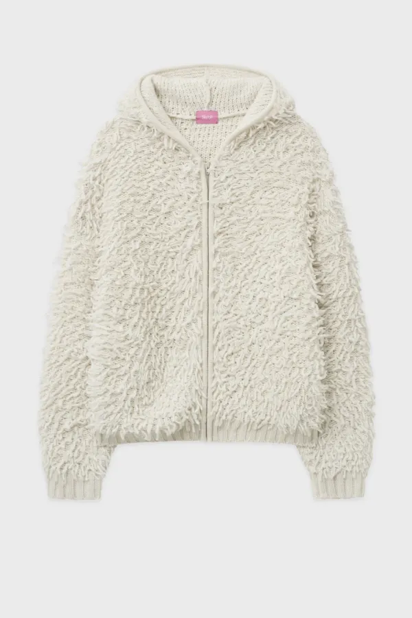 Sinoon Fringe Hooded Knit Zip-up (Ivory)