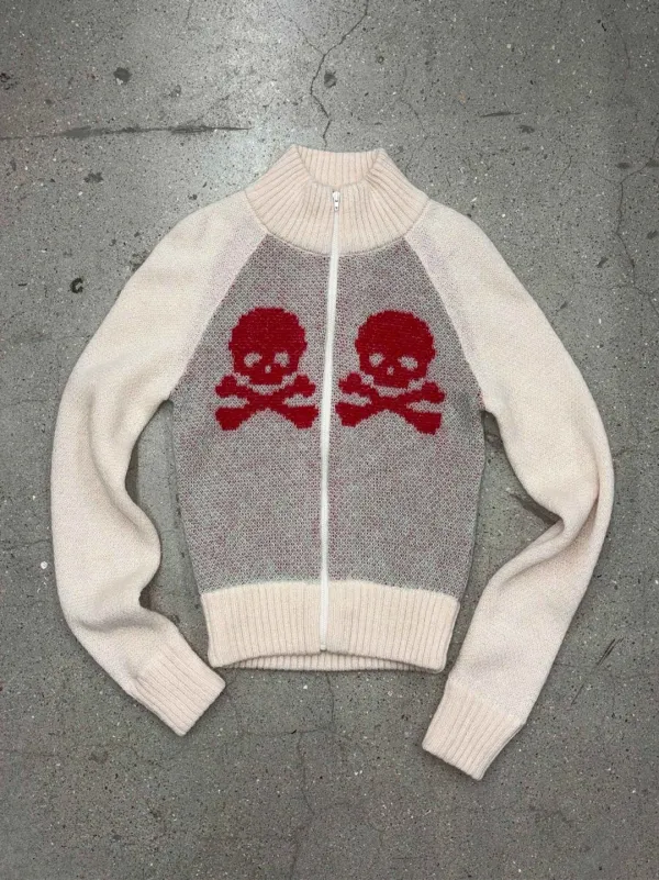 Skull Zip-Up Sweater Pale Blue