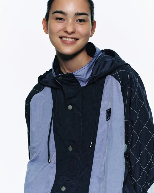 COLOR BLOCK WIND BREAKER HOOD JUMPER_NAVY