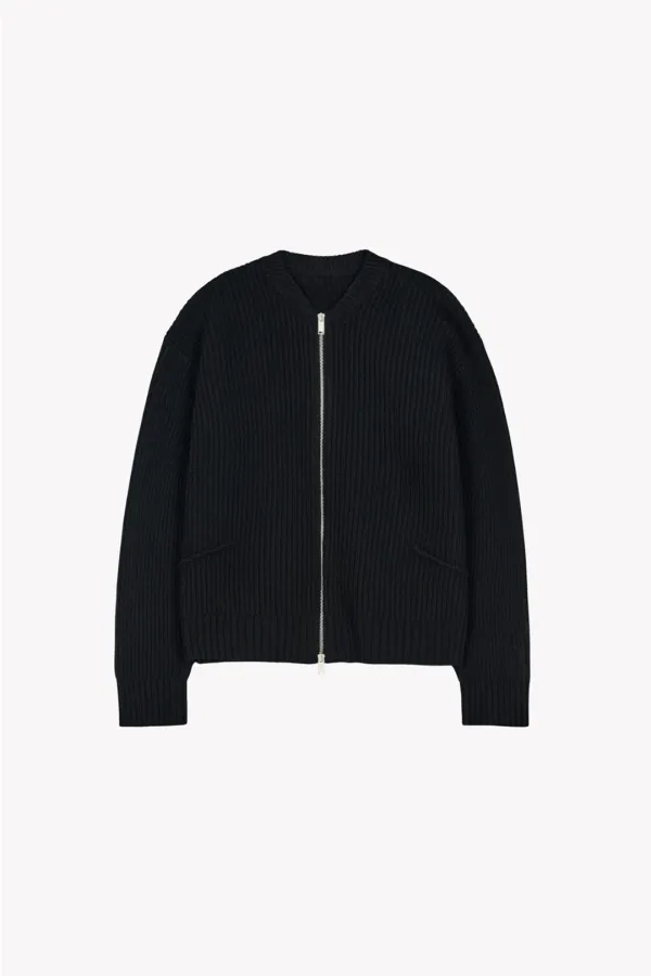 Calver Zip Up Cardigan (Black)