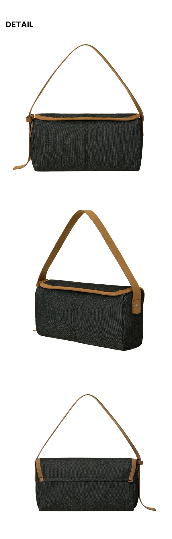 DENIM FLAP SHOULDER BAG-BLACK