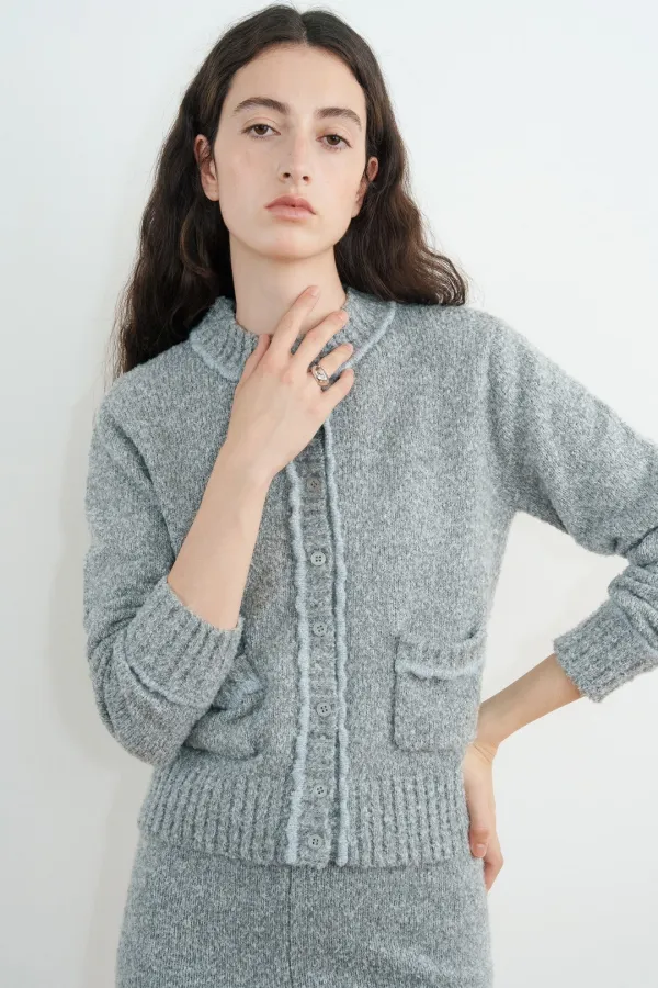 Color Point Pompom Cardigan (Deep Grey)