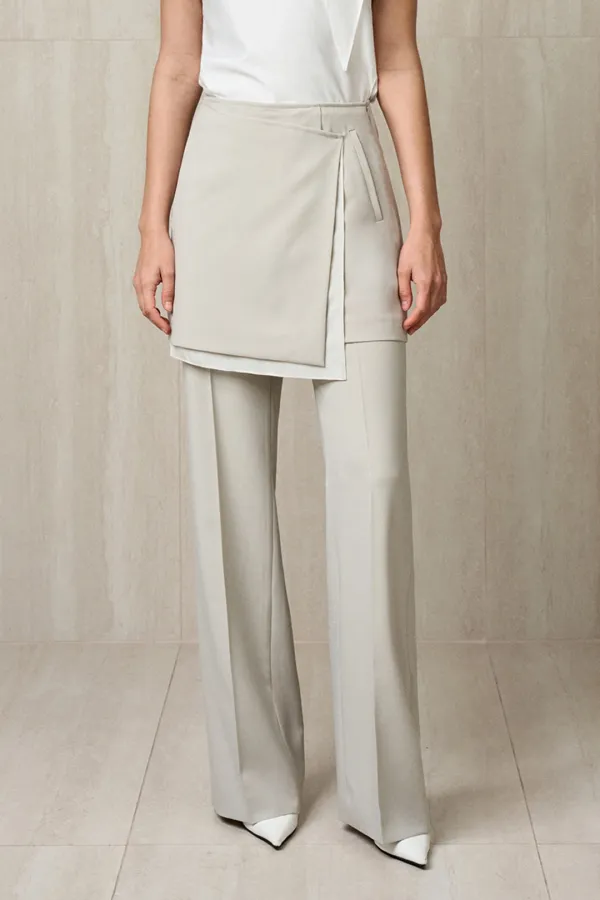TAILORED SKIRTED TROUSERS BASIL CREAM