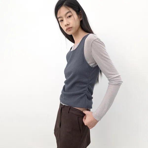 (T-7284)AN LAYERED BOAT NECK COMBO TEE S
