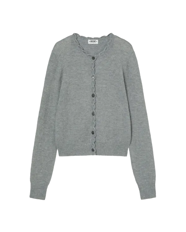 SCALLOP ROUND NECK CARDIGAN [LIGHT GREY]