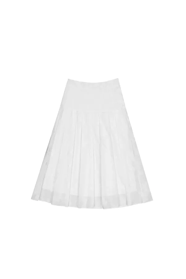 JACQUARD YOKE PLEATED SKIRT (WHITE)