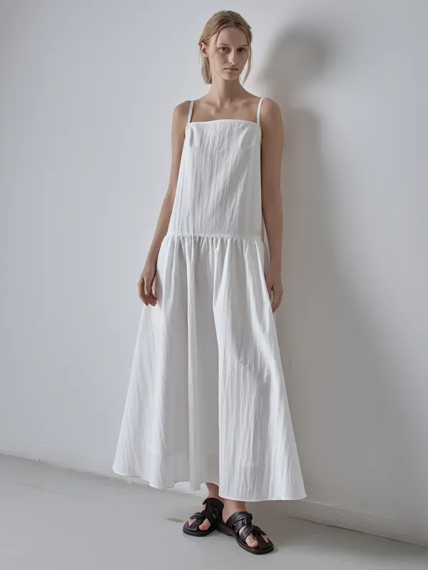 스퀘어넥 볼륨 슬리브리스 원피스_white
