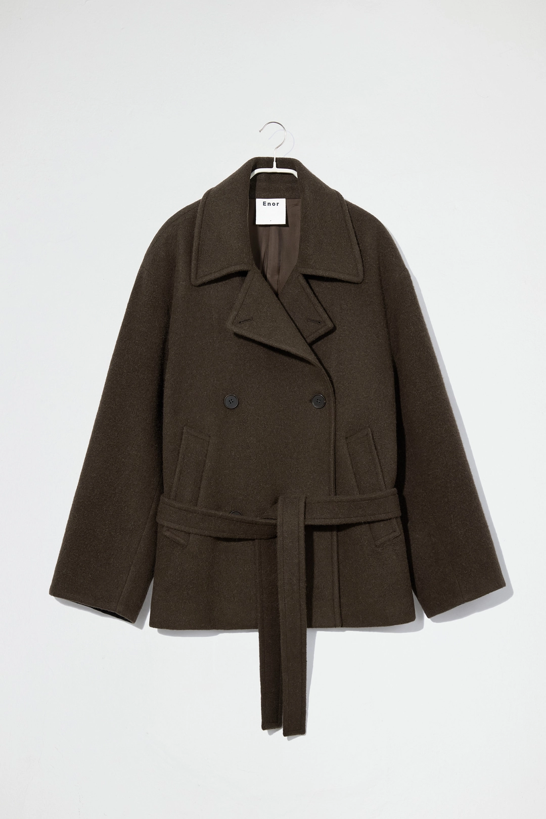 엔오르 BELTED WOOL ALPACA HALF COAT - KHAKI 상품 이미지 1
