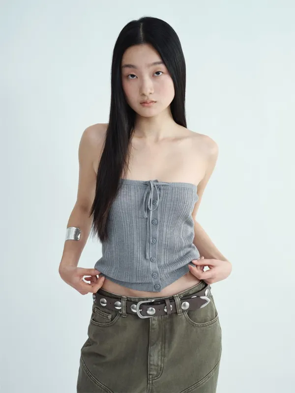 Ribbed Layered Knit Top [Melange Gray]