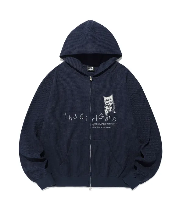 the girl gang waffle hoodie zipup[navy]