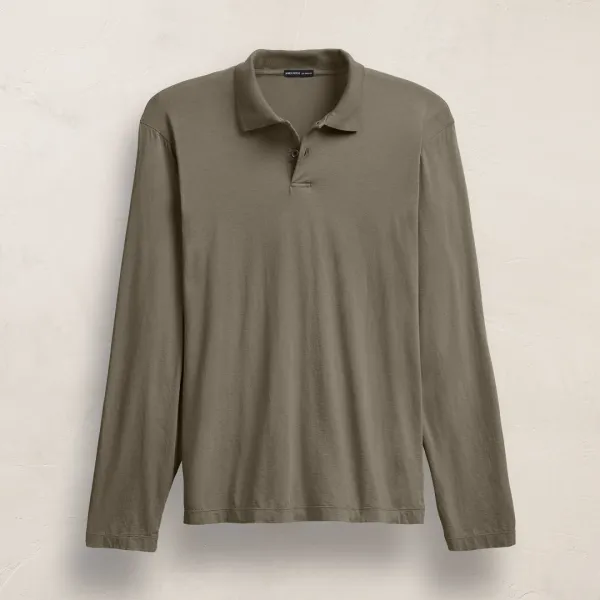 Luxe Lotus Jersey Long Sleeve Polo - Birch