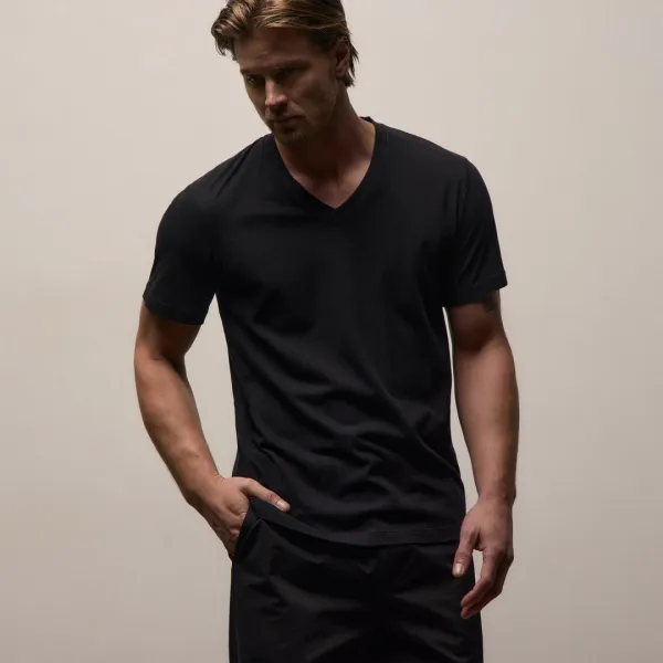 Short Sleeve V Neck - Black
