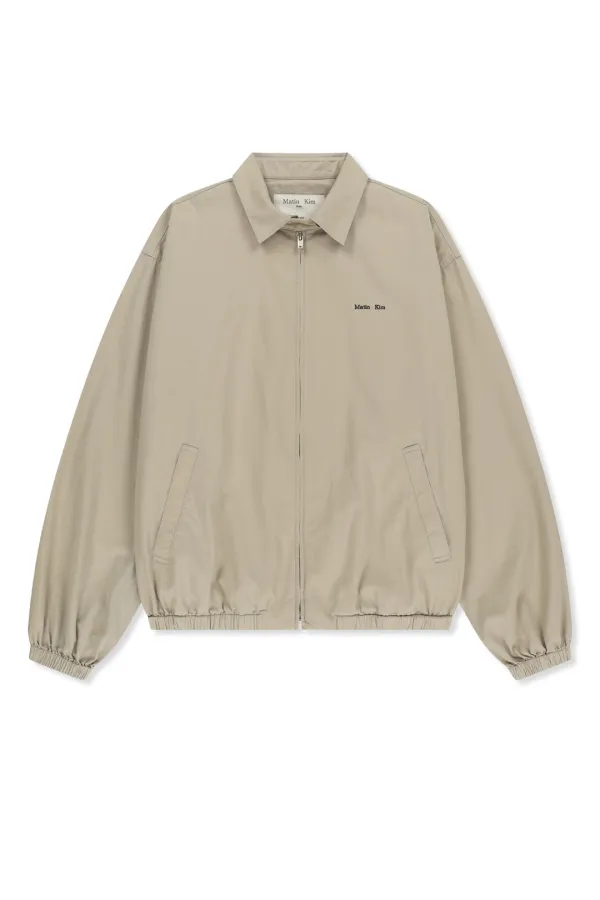 SMALL LOGO COTTON ZIP UP JUMPER IN LIGHT BEIGE