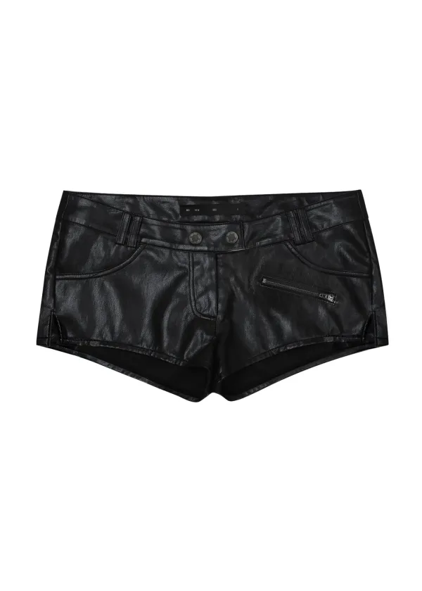 [4TH] LEATHER MICRO SHORTS, BLACK