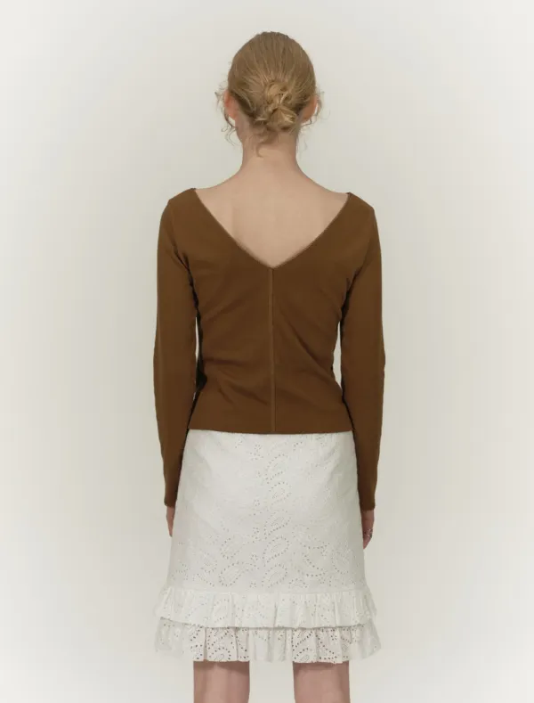 TWO WAY LACE LONG SLEEVE TOP [BROWN]