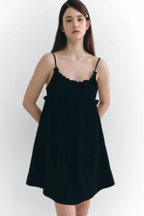 Frill Ribbon Dress Black