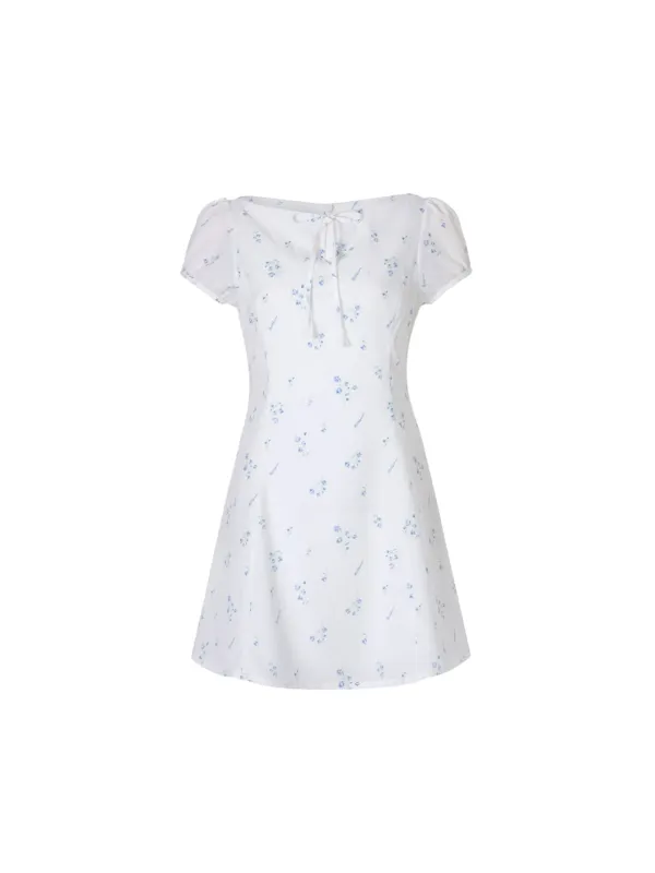 Ribbon flare dress (White)